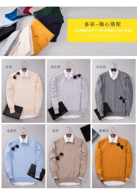 Áo len cashmere mùa thu và mùa đông nam áo len cổ chữ V rộng rãi rộng cổ tròn len dày đan áo thun nam hàng hiệu
