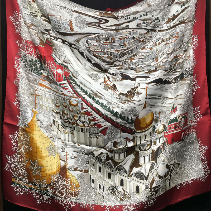 High-End Double-Sided Printed Silk Scarf from Moscow, 23mm Ultra-Heavy Satin Silk Square Scarf, 110 Cm, Suitable for Gifting High-End Double-Sided Printed Silk Scarf from Moscow, 23mm Ultra-Heavy Satin Silk Square Scarf, 110 Cm, Suitable for Gifting