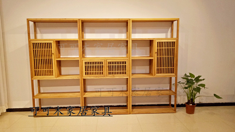 New Chinese solid wood bookcase bookcase combination old elm paint-free furniture antique shelf display rack teahouse club furniture