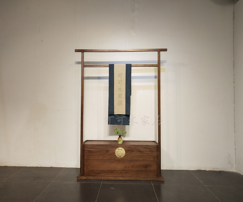 Old elm wood coat rack floor to ceiling coat rack Chinese style black walnut color simple lift box coat hat box Zen hanging hanger