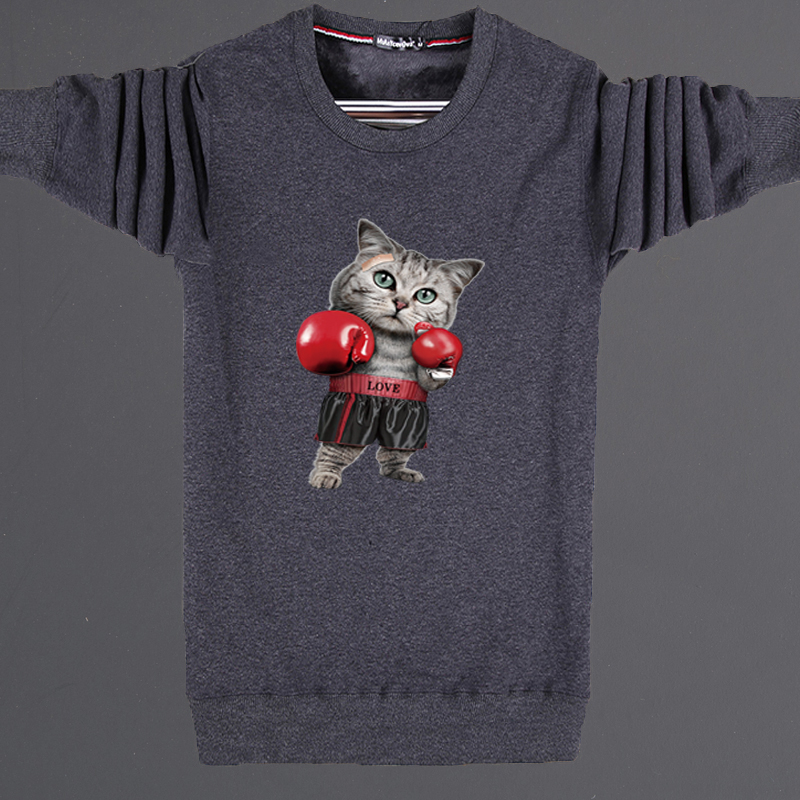 Áo len nam mùa đông ấm áp cộng với áo thun nhung dài tay dày cho nam cộng với phân bón XL cotton tròn cổ áo khoác quần ống rộng nam