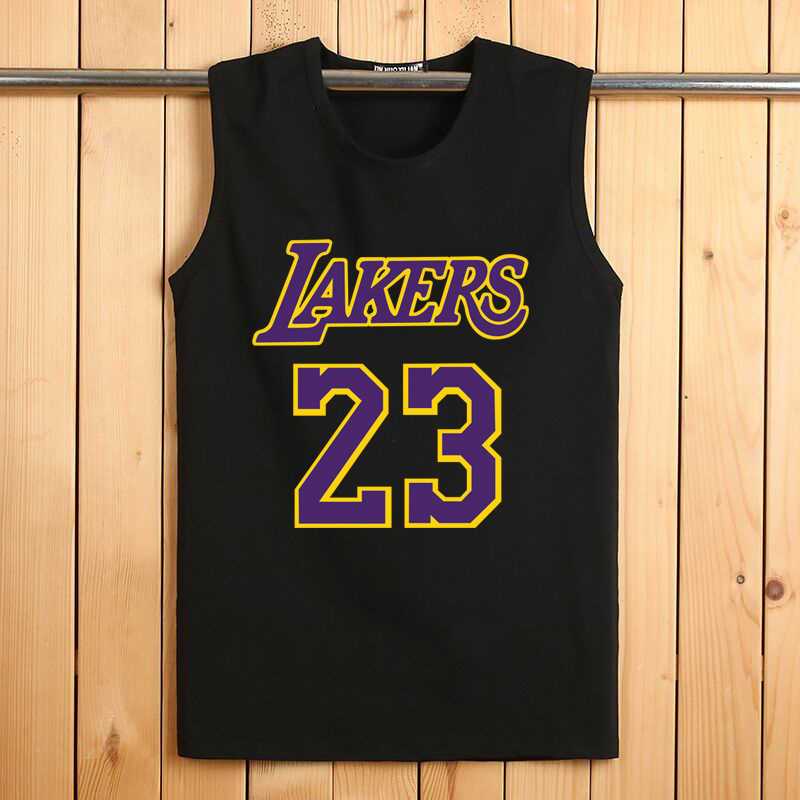 Lakers James Jersey Number 23 Tank Top Men's Sleeveless T-Shirt Pure Cotton Undershirt Loose Sleeveless Men's Basketball Sportswear