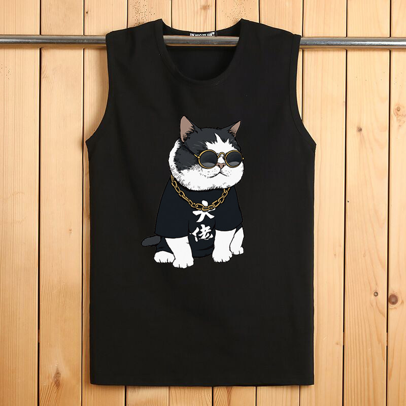 Kan Shoulder Vest Men's Pure Cotton Sports Round Collar Breathable Summer Loose Sleeveless T-shirt Students Step Up To Beat Undershirt