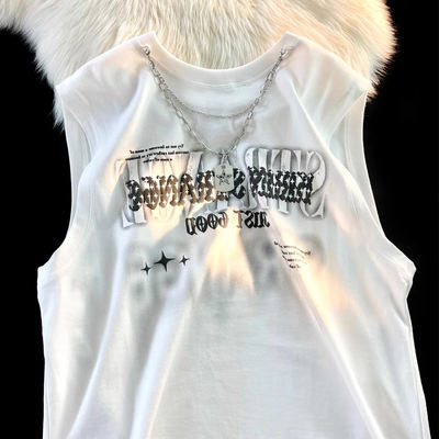 American streetwear brand letter necklace, vest, women's summer sleeveless T-shirt, men's loose street couple top