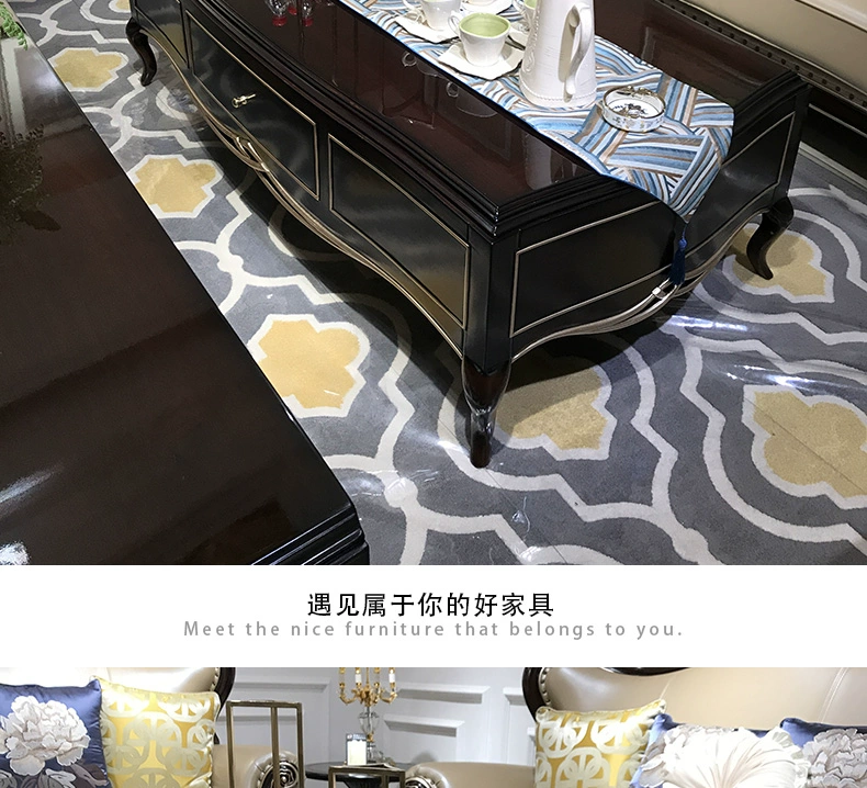 Bàn cà phê bằng gỗ nguyên khối phong cách châu Âu Biệt thự phòng khách sofa bàn cà phê kích thước căn hộ chung cư Bàn lưu trữ đồ nội thất bằng gỗ nguyên khối - Bàn trà