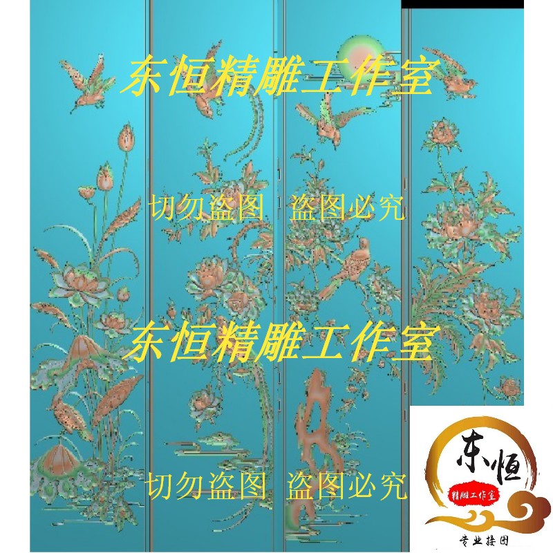 Lotus Peony top box cabinet JDP fine carving map relief carving map grayscale map flower and bird bookcase Wardrobe door panel