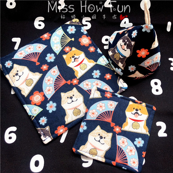 Japan imported cloth Shiba Inu square anti-scalding pot mat coaster placemat triangle pot hat pot grab tea coaster fabric