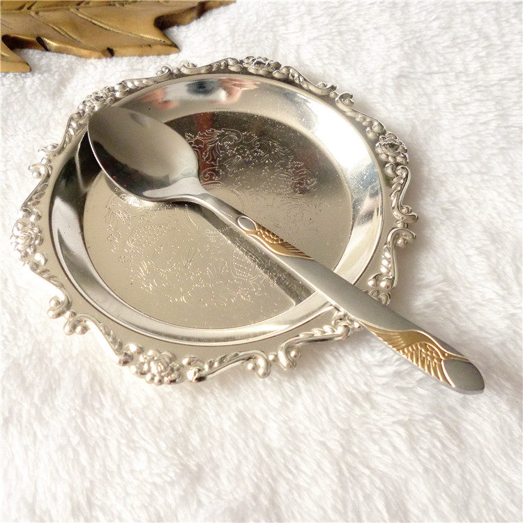 Exit Stainless Steel Spoon Han Style Inlaid Golden Fairy Crane Coffee Spoon Sweet Spoons Coffee Spoon Coffee Stirring Spoon Baby Spoon