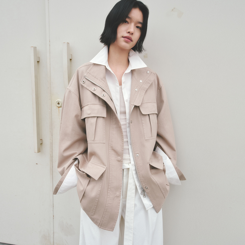 Urelax "Hunting Jacket" Vintage Distressed High-Weight Twill Cotton Stand-Up Collar Patch Pocket Boxy Jacket