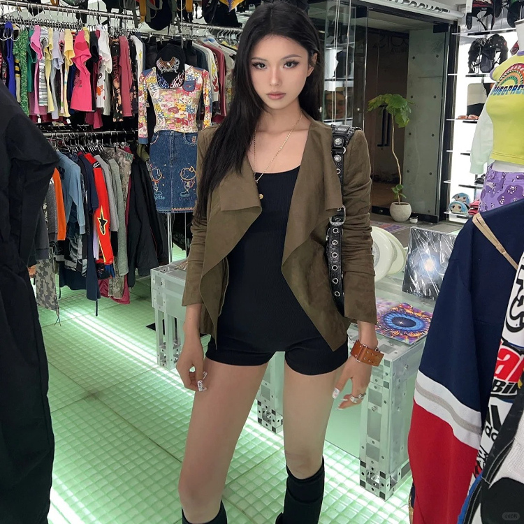 Correct Version】Visual Style Suede Lapel Three-Dimensional Cut Slim-Fit Short Jacket