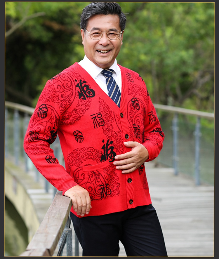 Những người đàn ông trung niên và già nam áo đỏ SpongeBob áo len yêu thích áo len cashmere cộng với phân bón để tăng đan áo có cổ
