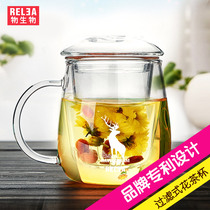 Biological creative heat-resistant glass water cup thickened office with lid filter girl Tea Cup home transparent
