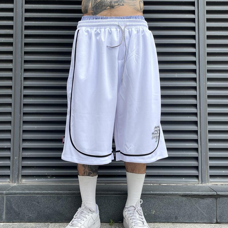 Chicano Street Basketball Shorts American-Style Cursive Breathable Mesh Sports Summer Hip-Hop Loose Wide-Leg Pants