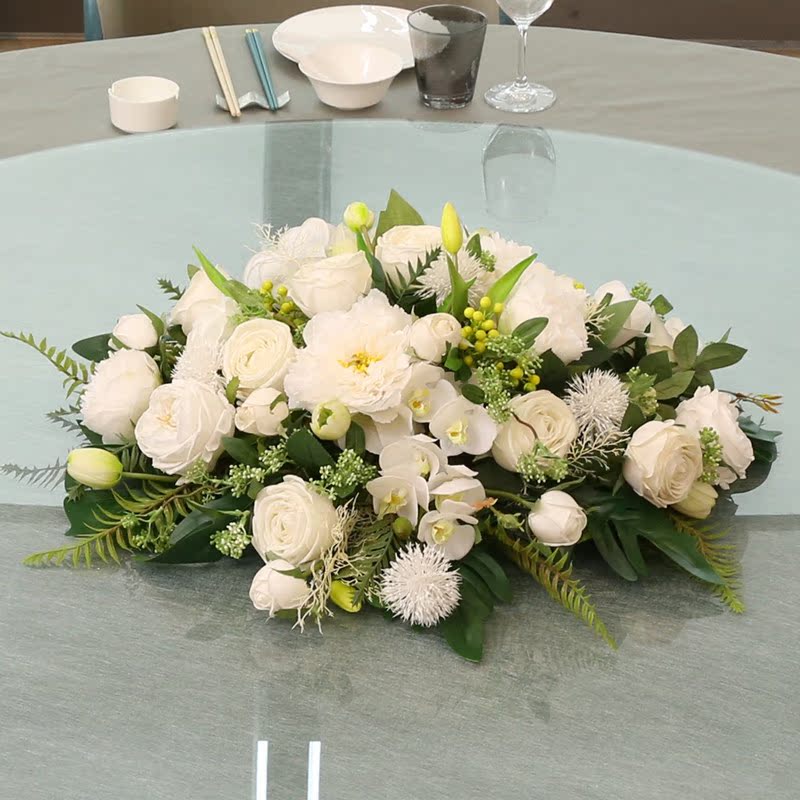 Flower table flower decoration flower turntable simulation flower high-end restaurant fake flower Chinese decoration in the middle of the hotel big round table