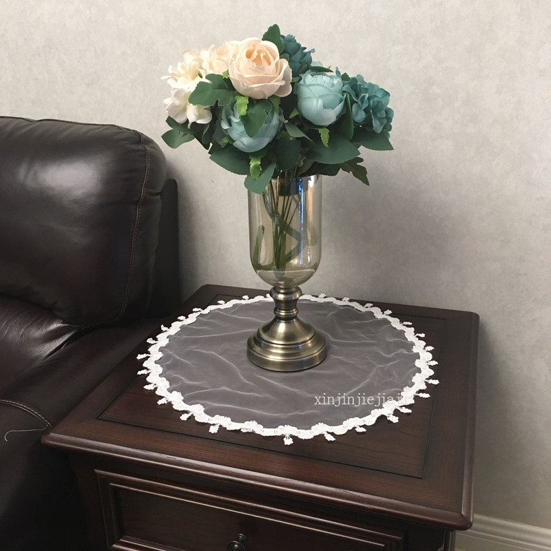 (New net sector) Custom white mesh cushion circular tea table lace tablectable cloth TV cabinet bed head cabinet flower pot cushion