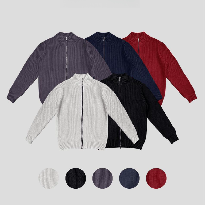 Light Luxury Heavyweight Knit Sweater, Autumn and Winter Zip-Up Jacket, Convertible High Collar, Anti-Pilling Cardigan, Casual Unisex Style
