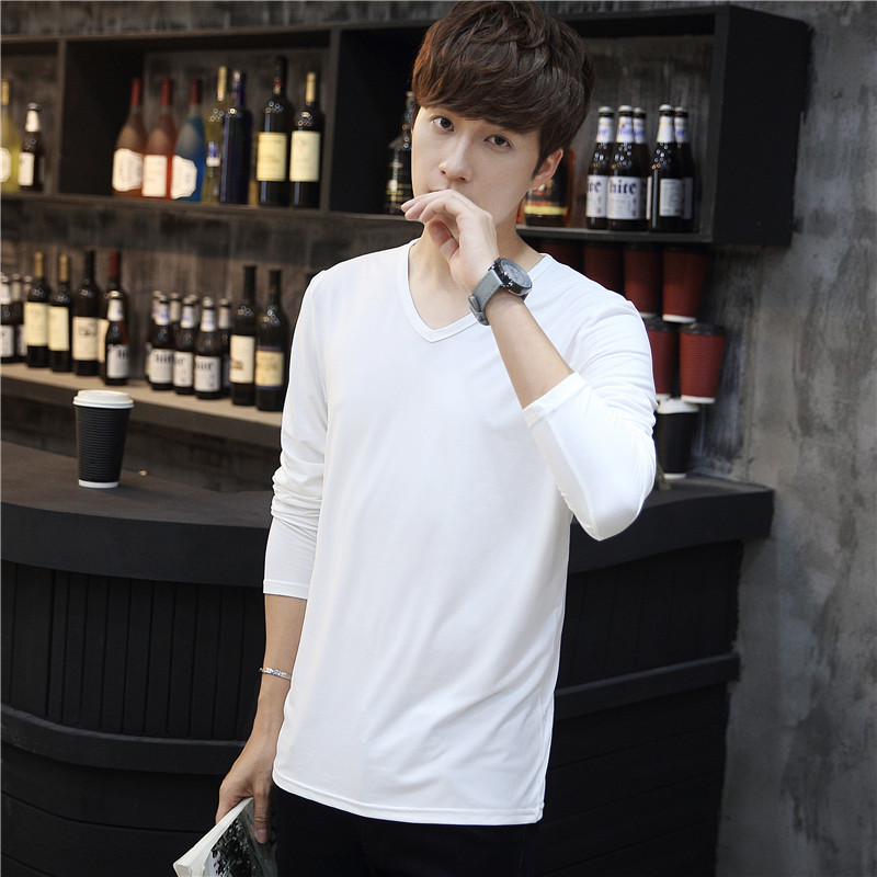 Nam ngắn tay T-Shirt v-cổ 2017 mùa hè mới màu rắn Hàn Quốc Slim 9.9 trắng chặt chẽ dài tay quần áo triều