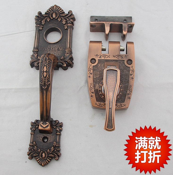 Tiger lock security door Old Tiger Teeth Door Lock Red Ancient Bronze Exterior Wood Door Large Door Lock Automatic Lock 935 