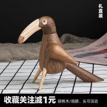 Wood Small Bird Big Mouth Bird Cute Toy Solid Wood Pendulum simulation Animal home Residence Ornament-like Room Display Gift