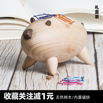 Wood Pig Emulation Animal Back Shaped Needle Containing Magnet Nordic Home Residence Ornament Swing Piece Zodiac Pig Is A Pig Gift