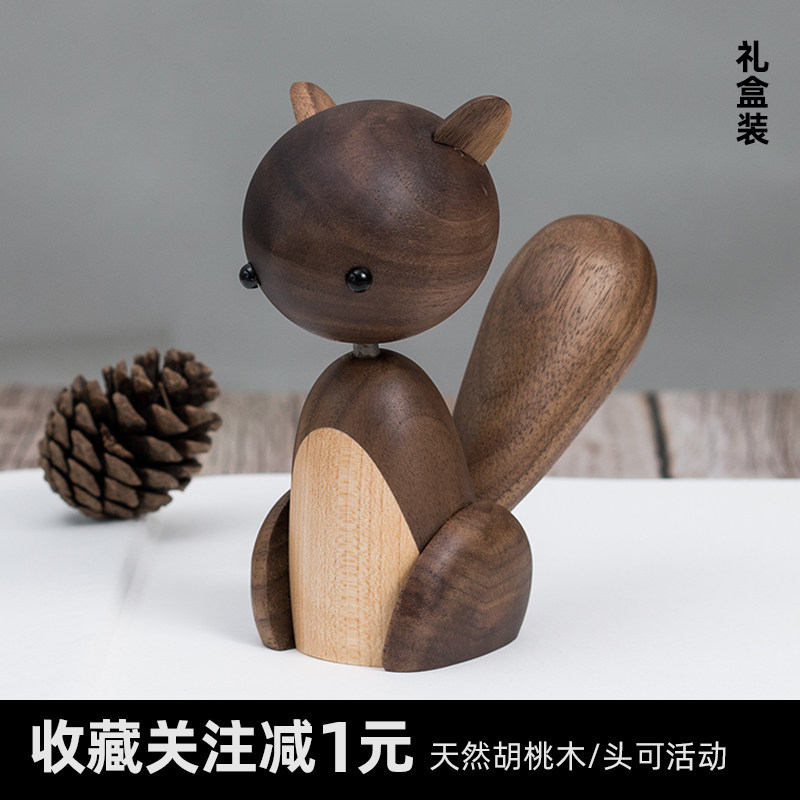 Small Squirrel Walnuts Wood Emulation Animal Children Toys Nordic Ins Cartoon Home Swing Ornaments Mesh Red Gifts
