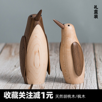 Penguin Wood Simulation Animal Children Toys Nordic Home Book House Pendulum-like Accessories House Ornament Creative Gift
