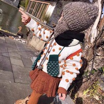 Autumn-winter girl needle loom sweater woven wool ball polo ball round collar jacket head jacket children knitted pants skirt foreign air