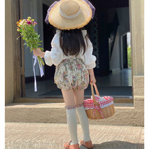 Girls spring autumn long sleeve jacquard shirt Child white lotus leaf collar bottom shirt Four Seasons 100 lap Princess lace blouses