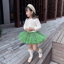 Girl Early autumn jacket baby knit cardiovert thin girl foreign air hollowed-out sweater long sleeve children web yarn half dress