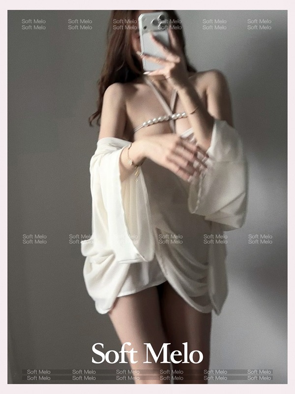 Soft.M Special Person* Pure Desire Pearl Strap Hollow Halter Neck Sexy Temptation Nightwear Lingerie Set