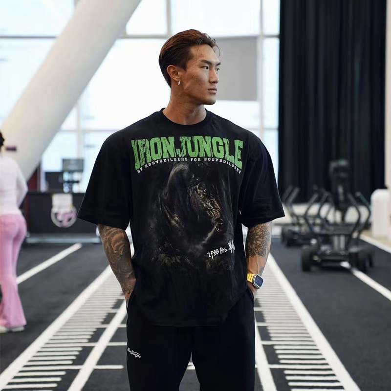 Pei Shiyuan's'Jungle Gang' Same Style Limited Edition Printed Short-Sleeved T-Shirt for Fitness and Sports, Loose-Fitting Half-Sleeved Shirt