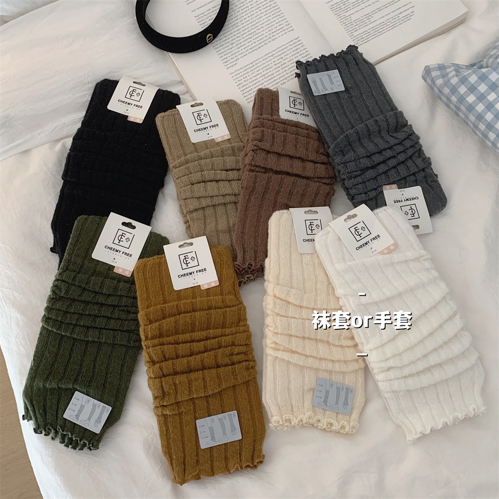 Fine Thin Strips Knitted Socks Women's Autumn Winter y2k Hot girls Japanese Calf Pile Socks Stocking Socks in Long Legs Sleeves Half Sleeves Gloves-Taobao