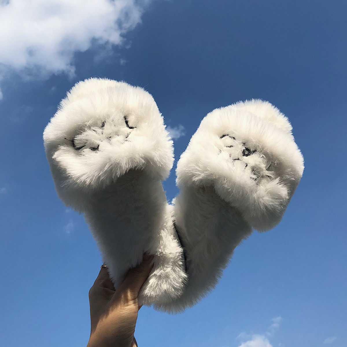 Fine Thin Strips Korea Ins Wind Network Red Fairy Chic Fur Slippers Women Autumn Winter Indoor outside wearing cotton slippers