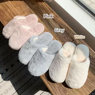 Thin strips of winter indoor solid color cotton slippers women's home with non-slip soft bottom warm plush shoes moon shoes