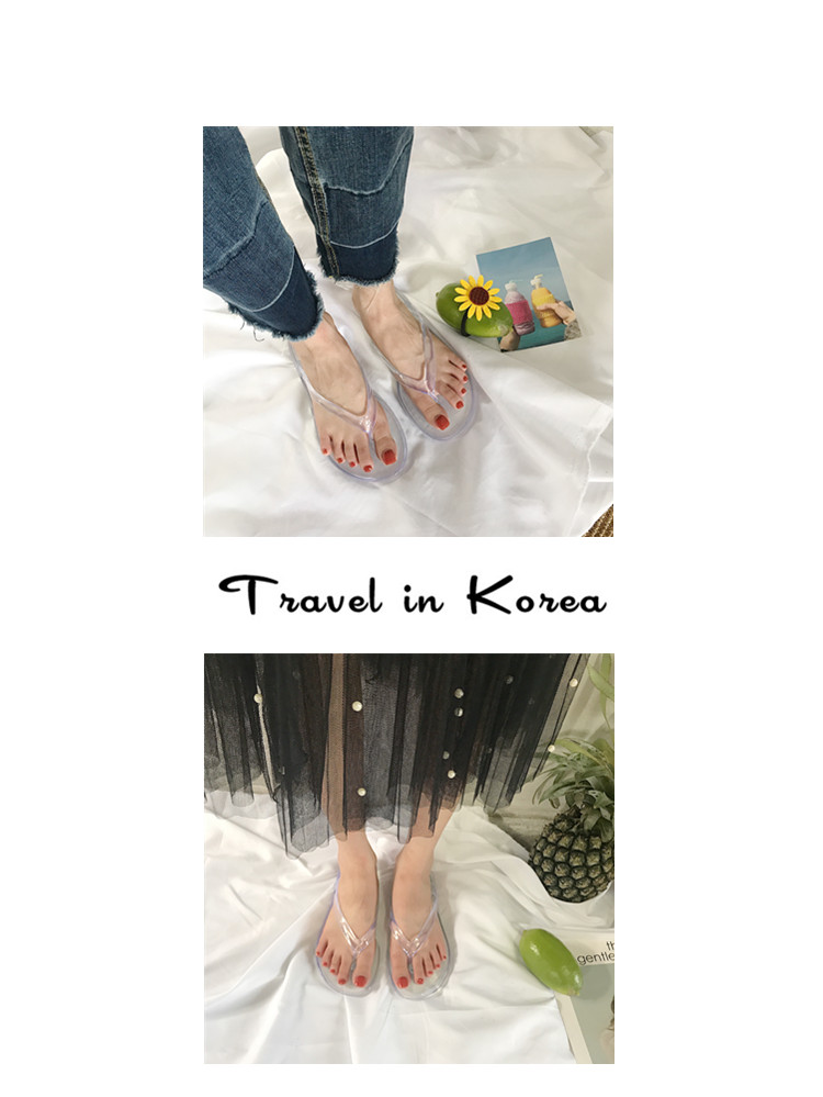 Hàn quốc ulzzang dép trong suốt nữ sinh viên mùa hè hoang dã đáy phẳng clip toe mỏng ban nhạc flip flops pha lê dép