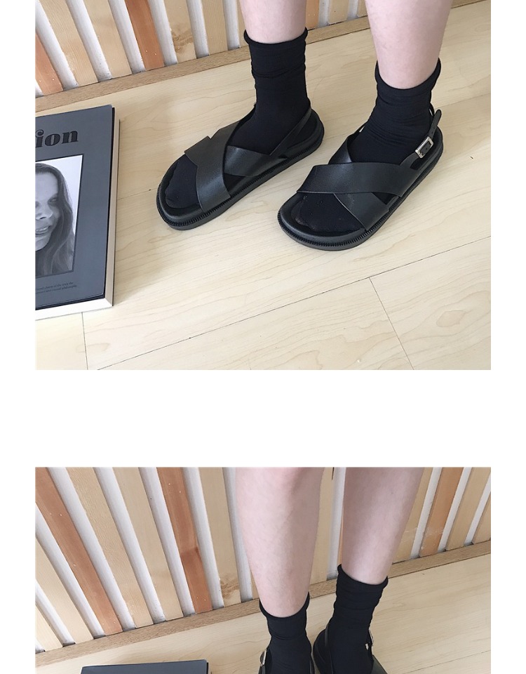 Giày đế bệt đế bệt đế bằng gió quai ngang 2018 hè mới muffin dày đáy đen Martin sandal triều bitis sandal nữ