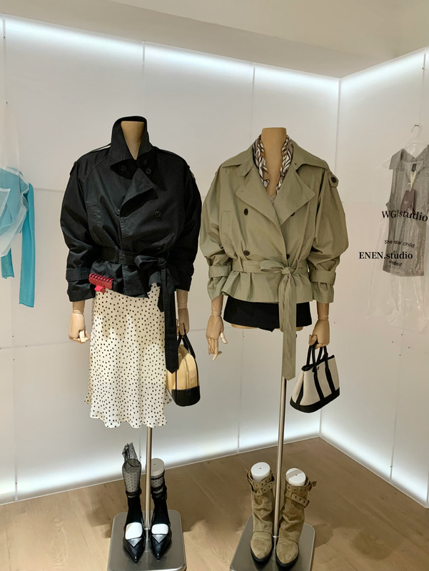 【Enen】Autumn and Winter Washed Vintage Short Coat with Lace-Up Style and Elegant Trench Coat