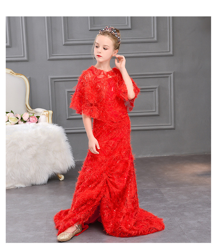 Trẻ em ăn mặc buổi tối cô gái chủ nhà đuôi cá đuôi váy cưới cậu bé lớn mô hình tính khí catwalk piano trình diễn trang phục đầm cho bé