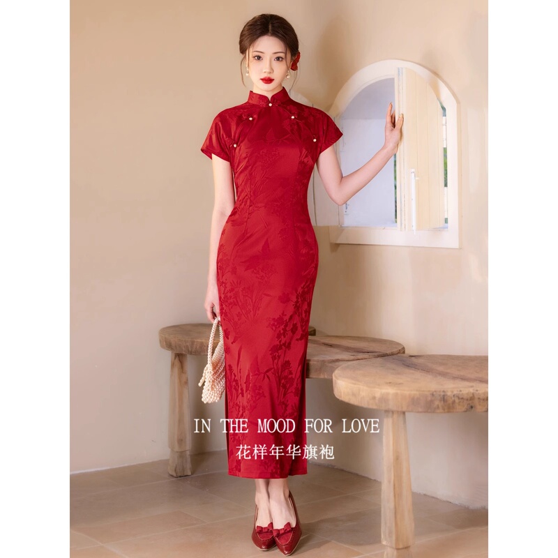 【Flower Years】Chinese-Style Cheongsam | Chinese-Style Red Bridal Toast Dress, Engagement and Marriage Registration Dress