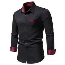 European and American Wind Loose Black Shirt Neckline Cuffs Splicing Mens Long Sleeves Pocket Decorated Casual Individuality Mens Lining Clothing