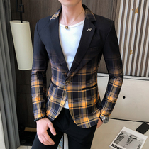 2020 Autumn dress Plaid stitching suit Korean version of slim tram man personality small suit men jacket