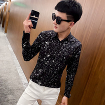 2020 stage table performance style youth mens shirt mens autumn social guy slim long sleeve shirt Black