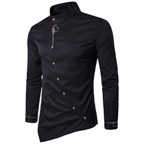 2020 American style mens youth shirt personality diagonal buckle mens front dovetail collar mens shirt long sleeve inch shirt