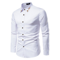 Spring and autumn individuality lead flower big code mens youth long sleeve shirt stage casual American handsome white inch shirt