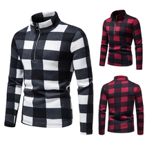 2022 personality male zipper sweater plaid casual semi-high collar set head man with young large code loose needle cardiovert