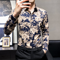 2020 personality flower shirt new long sleeve casual stage flower shirt mens large size fat handsome Daily shirt