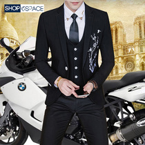Mens small suit three-piece suit Chinese style embroidered jacket vest suit three-sample suit mens version
