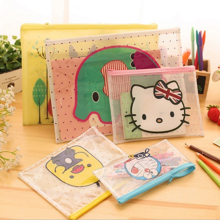 A4 File Bag Laced Plastic Transparent Kit Bill Bag Student Small Folder Containing Mesh Laklace Bag