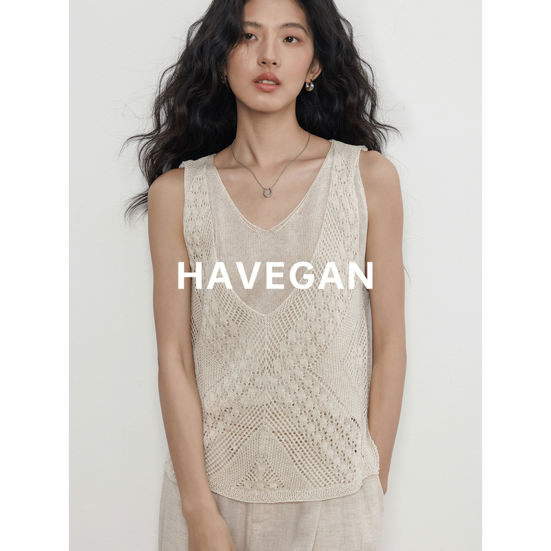 Havegan/Summer Knitted Fake Two-Piece Vest with Lyocell and Linen for Women, Relaxed Fit Top Havegan/Summer Knitted Fake Two-Piece Vest with Lyocell and Linen for Women, Relaxed Fit Top