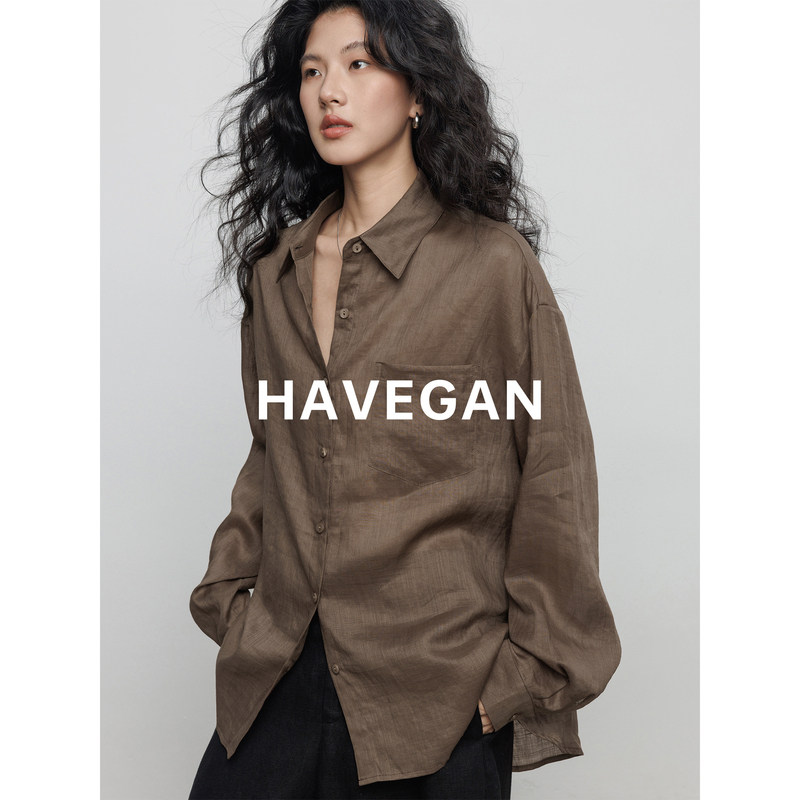 Havegan/Summer 100% Ramie Long Sleeve Shirt for Women, Lazy Old Money Style Vacation Sun Protection Top